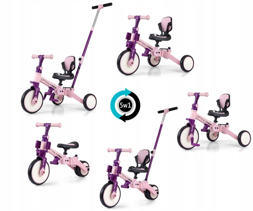 Milly Mally Rowerek 5w1 Optimus Max Pink Wielofunkcyjny Staliny Z Rączką