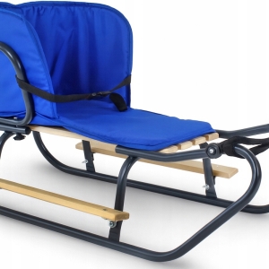 Sanki z oparciem, materacykiem + podnóżki + pas kolor antracyt + niebieski