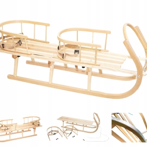 Sanki drewniane z oparciem bliźniak podwójne dla dziecka Prezent Zima PL